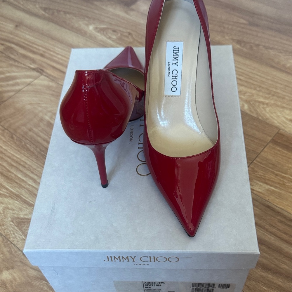 Jimmy Choo Agnes Red Patent Pointed-Toe Stilettos 7.5 Never worn
